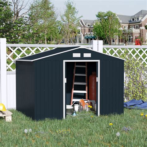 outdoor garden yard tool house metal storage shed outsunny|outsunny galvanized steel storage shed.